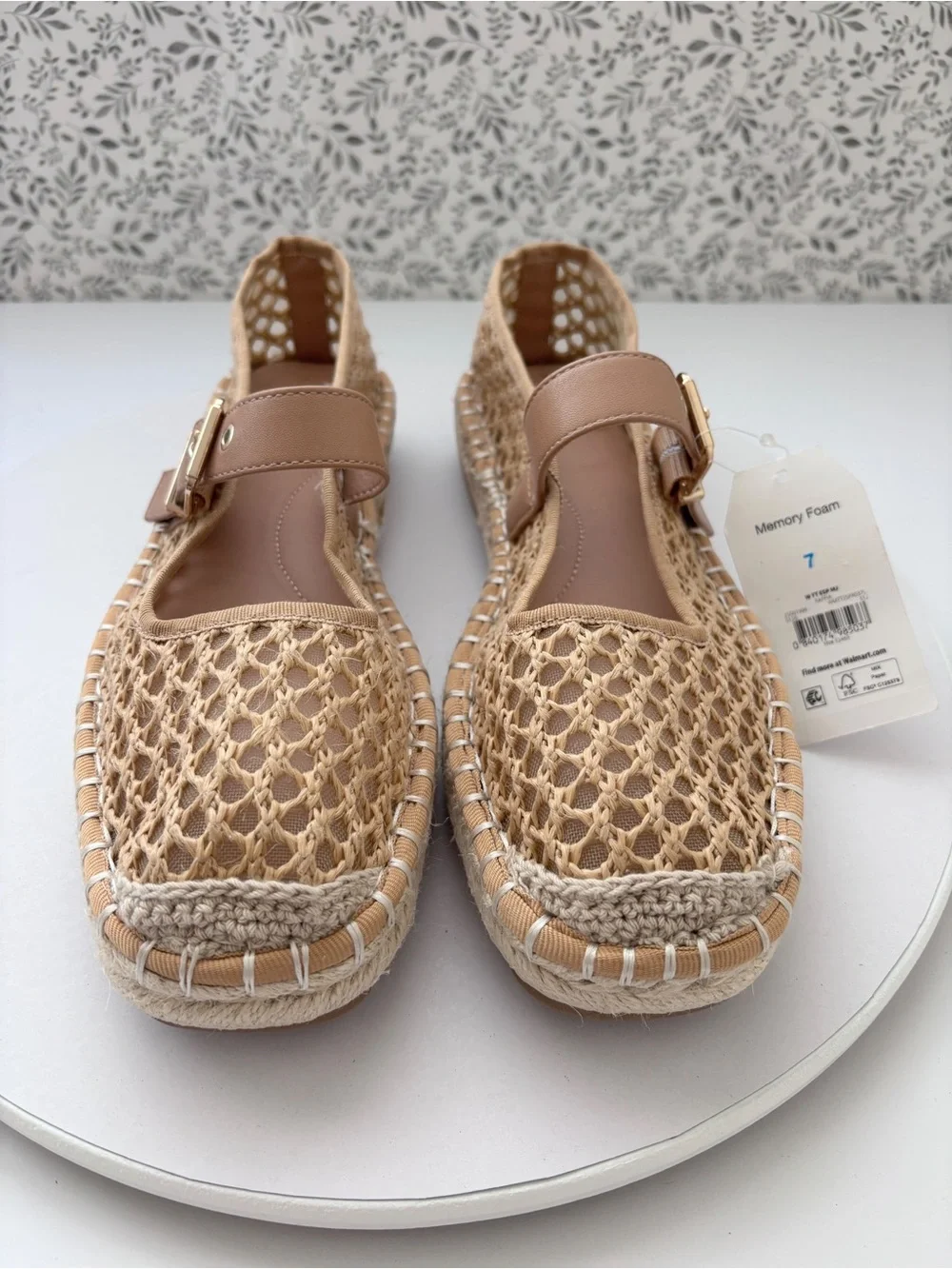 Time and Tru Raffia Espadrille Mary Jane Flats Womens 7 Memory Foam NWT
